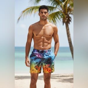 Tropical Vibes Blue and Yellow Board Shorts fxr NWT